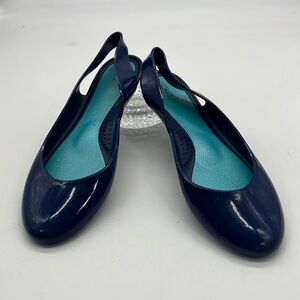OkaB Navy Blue Mary Jane style Sling Back Jelly Flats size 8